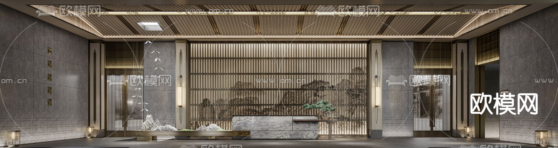 新中式售楼处前厅3d模型
