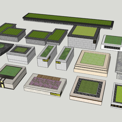  现代花池树池花坛su模型 