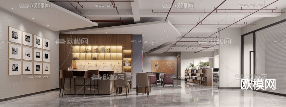 现代办公室休息区3d模型下载(渲染图1)