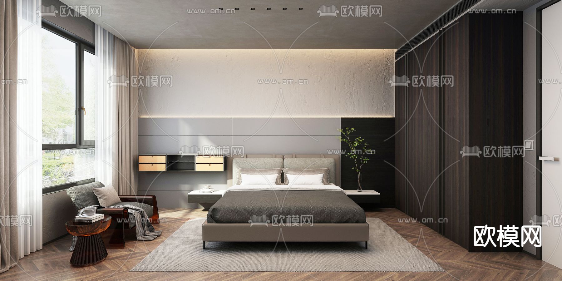 现代高级灰卧室免费3d模型下载