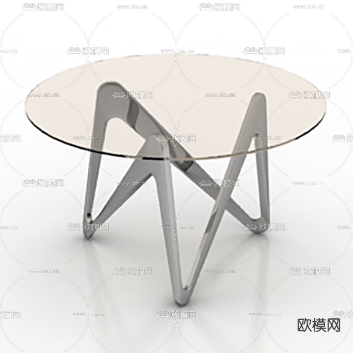 现代极简不锈钢玻璃艺术茶几免费3d模型下载