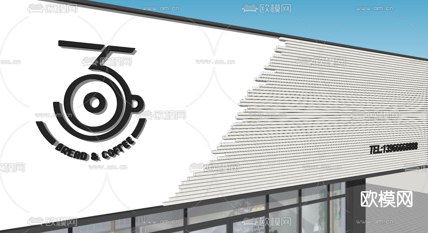 现代面包店门头su模型下载（渲染图2）