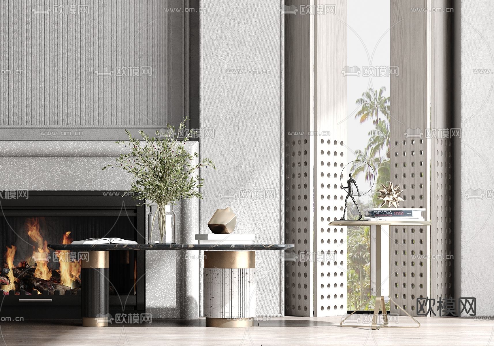 现代轻奢茶几su模型下载（渲染图1）