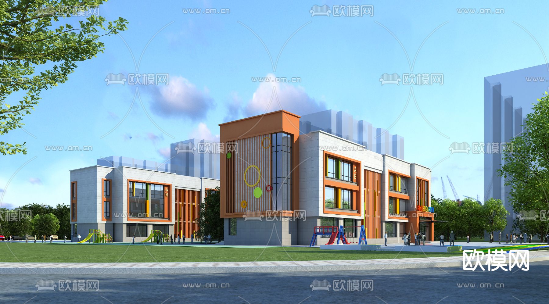 现代幼儿园教学楼外观3d模型下载