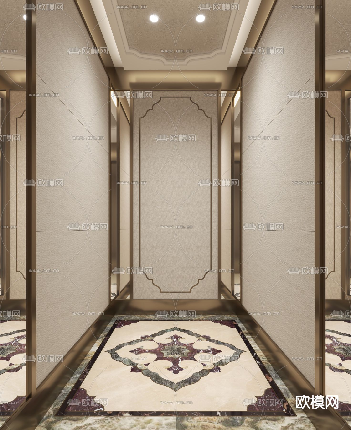 新中式电梯轿厢3d模型下载