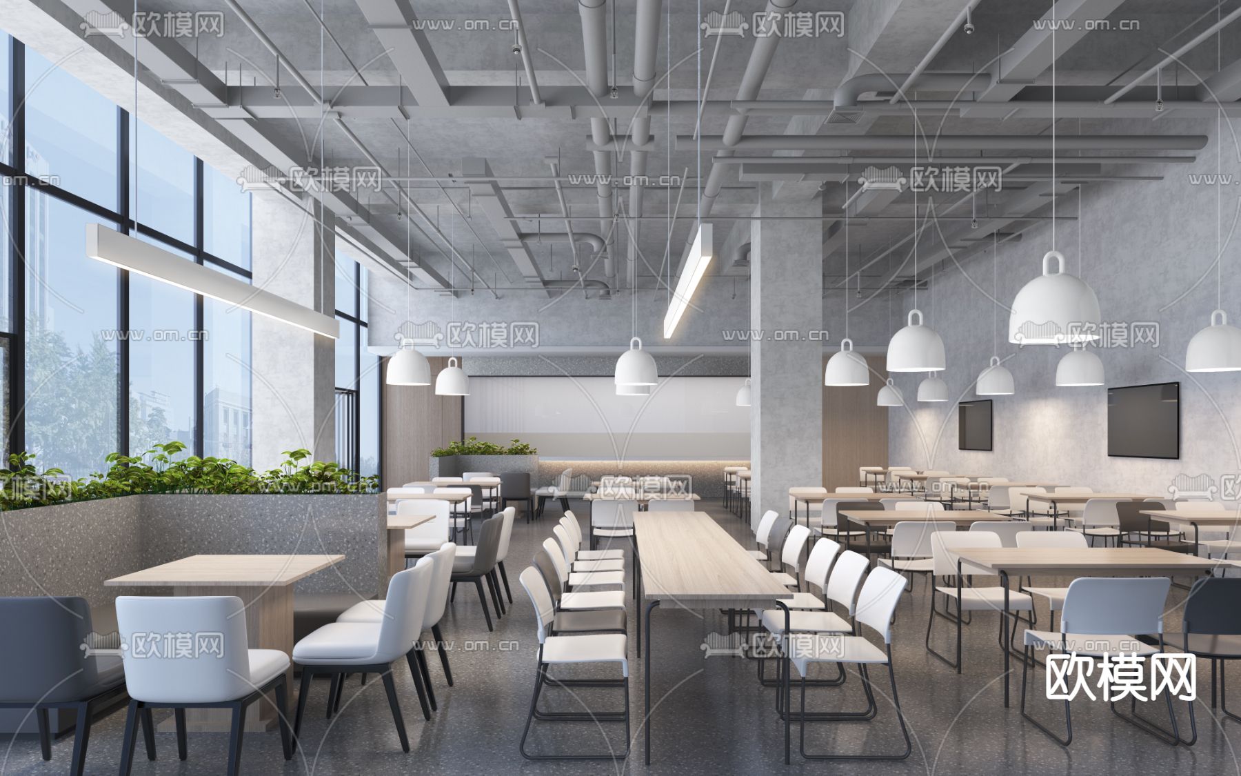 现代员工食堂3d模型下载