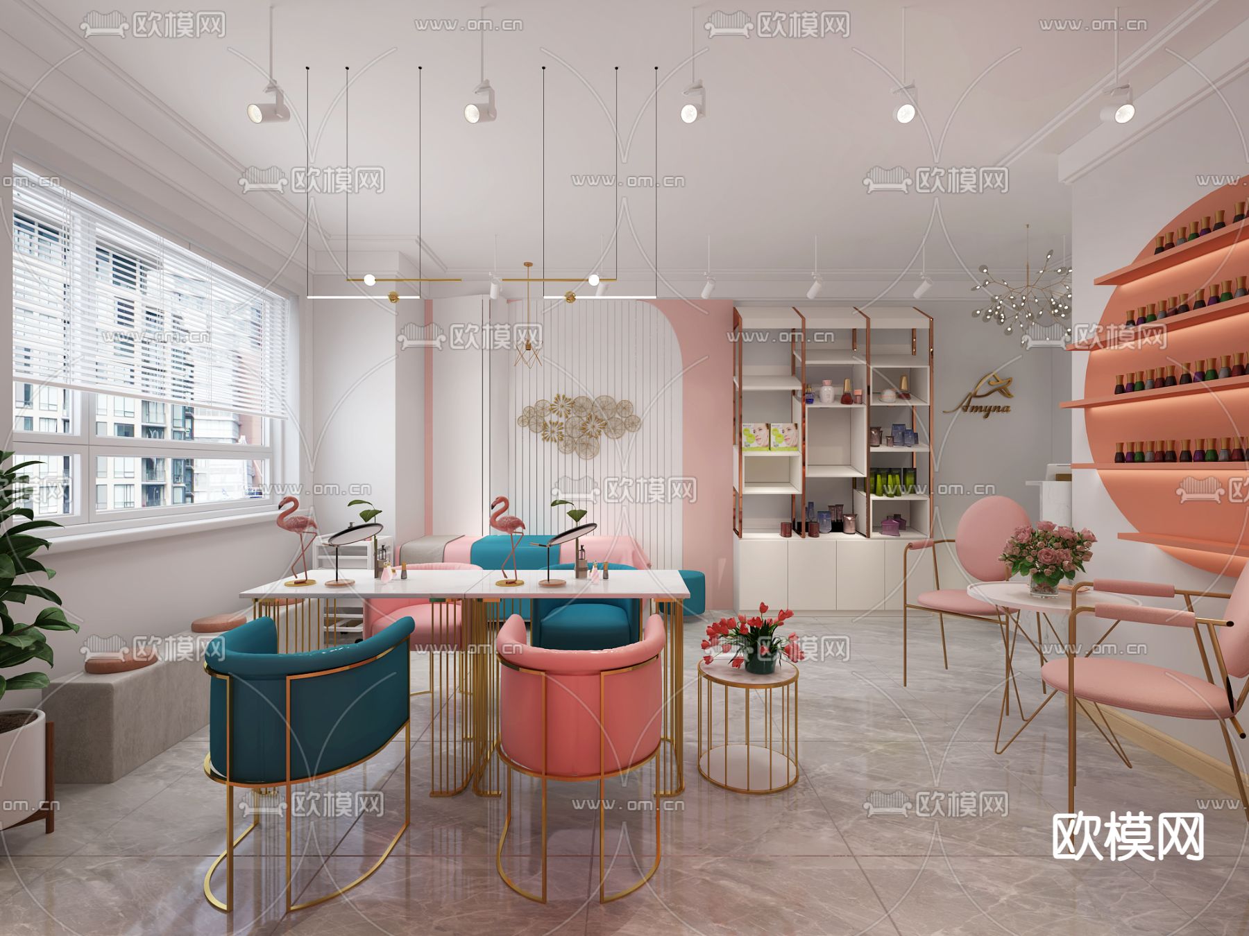 现代美容美甲店免费3d模型下载（渲染图2）