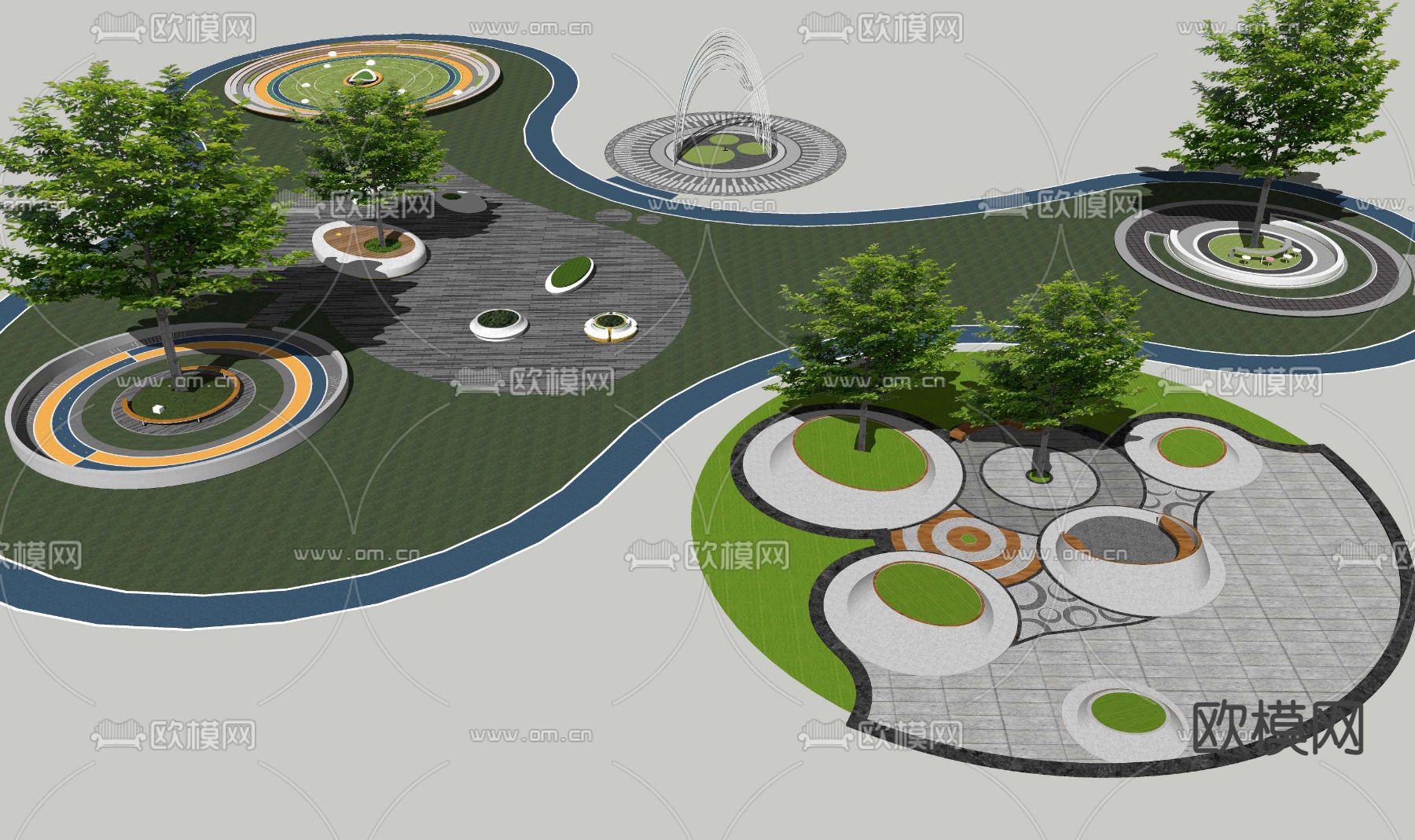 现代公园树池座椅su模型下载