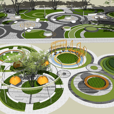  现代公园树池座椅su模型 