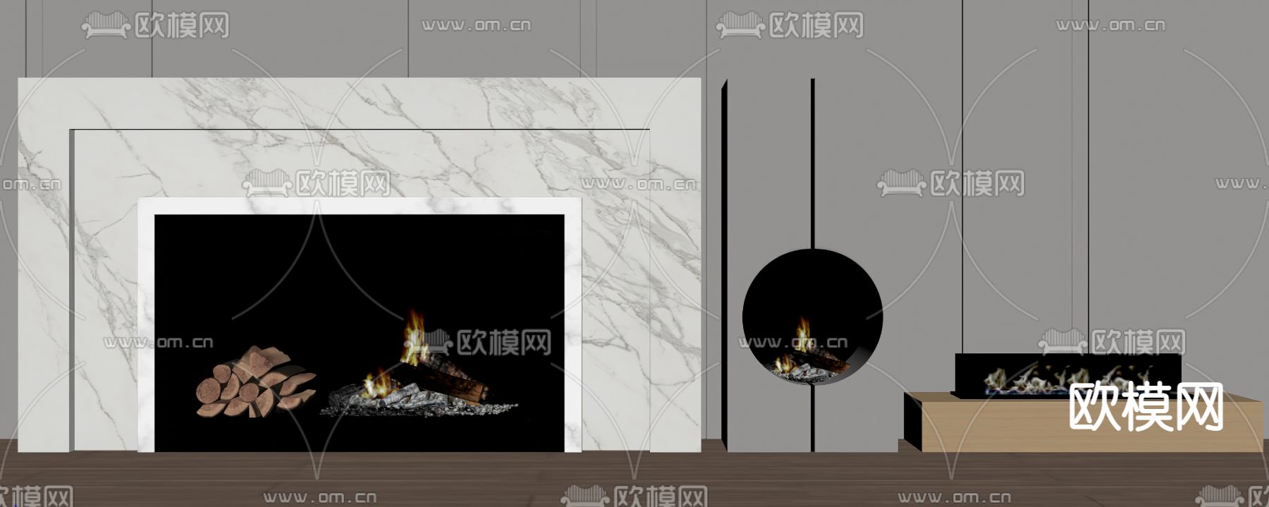 现代壁炉su模型下载（渲染图2）