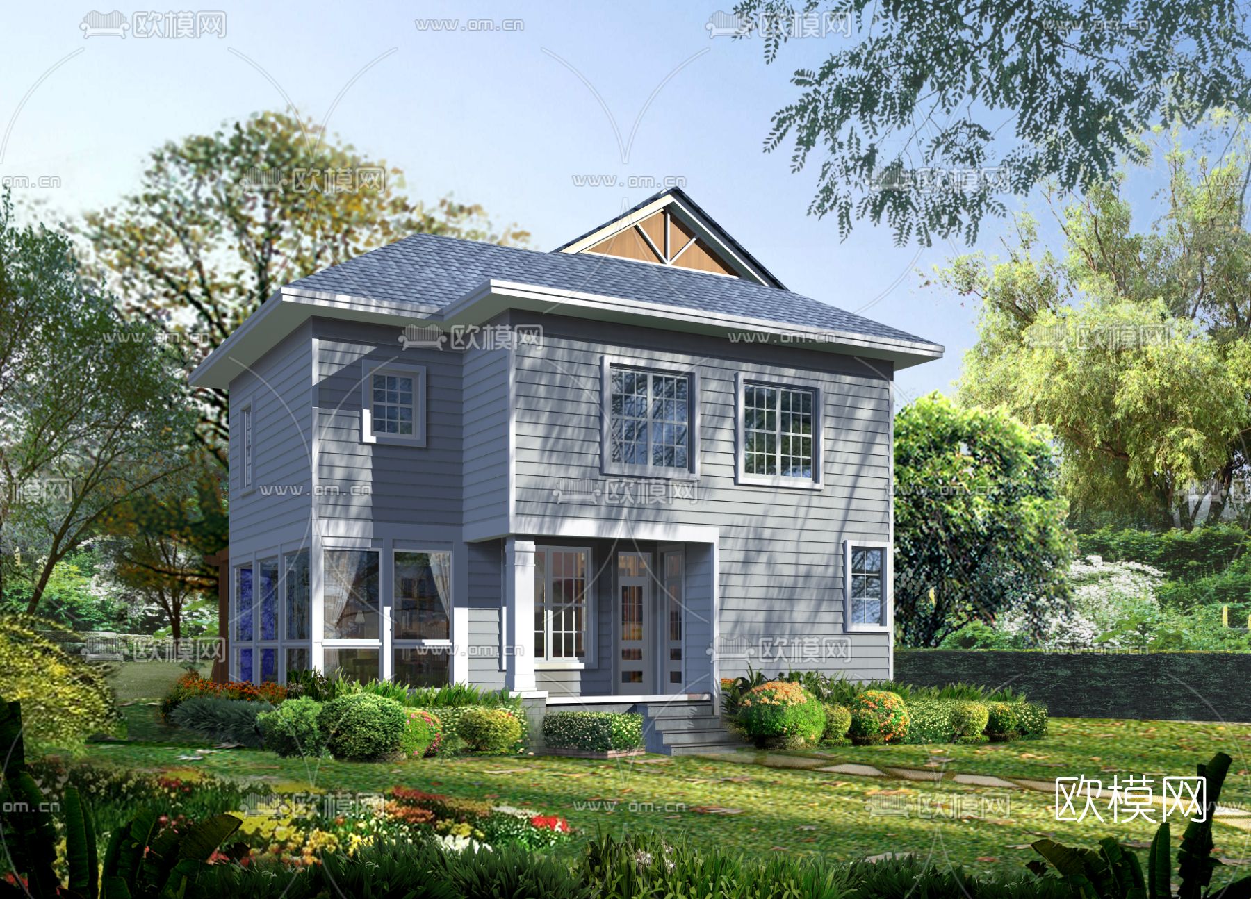 欧式独栋别墅外观psd下载