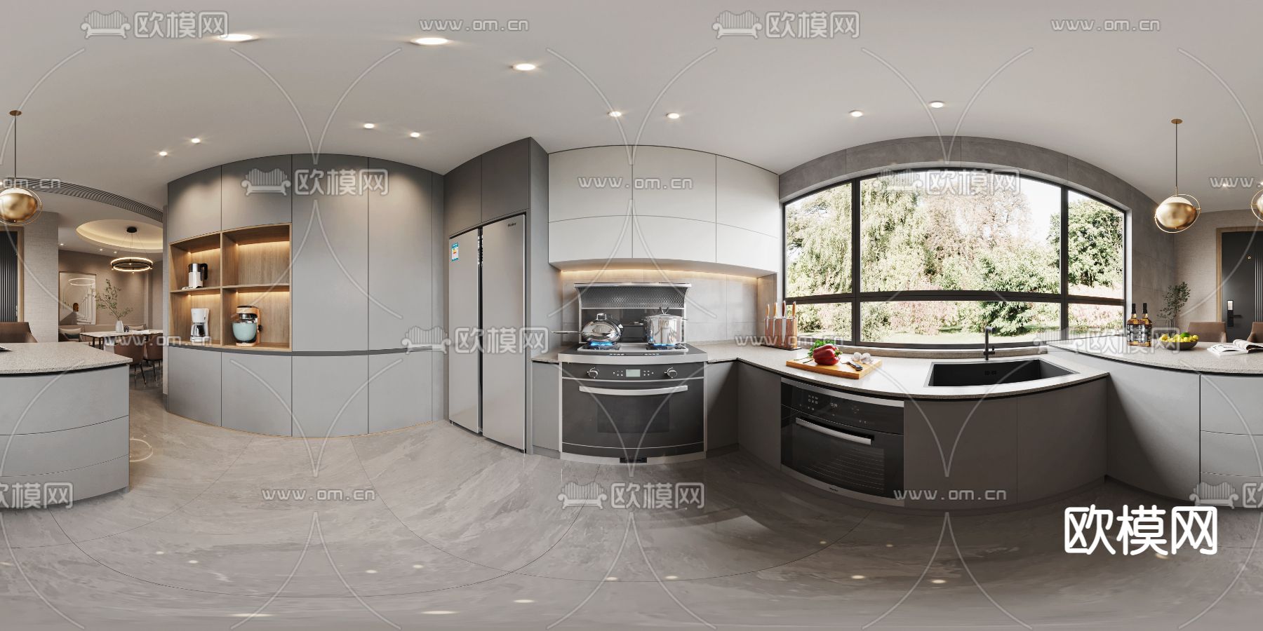 现代厨房全景3d模型