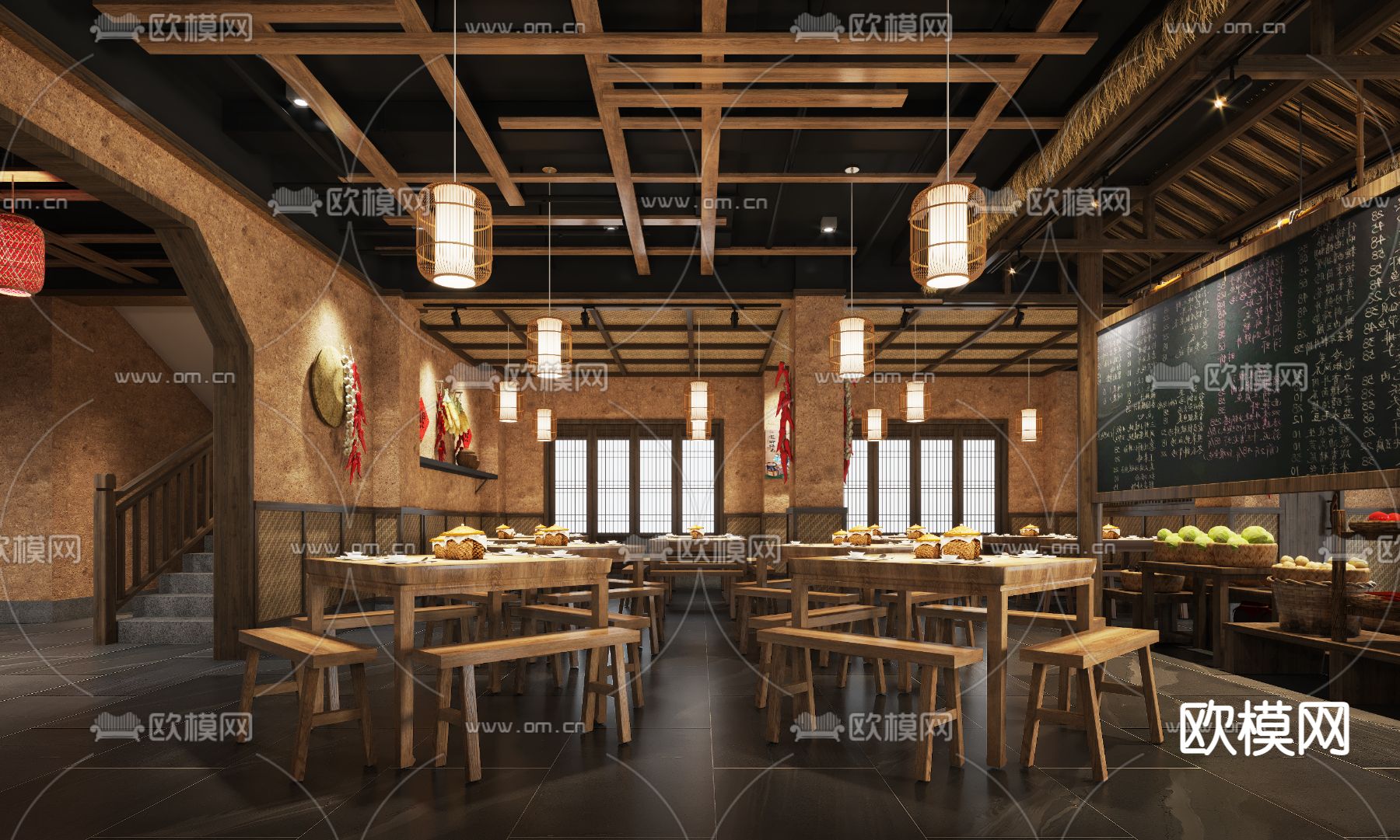 自然风农家乐餐馆3d模型下载（渲染图2）