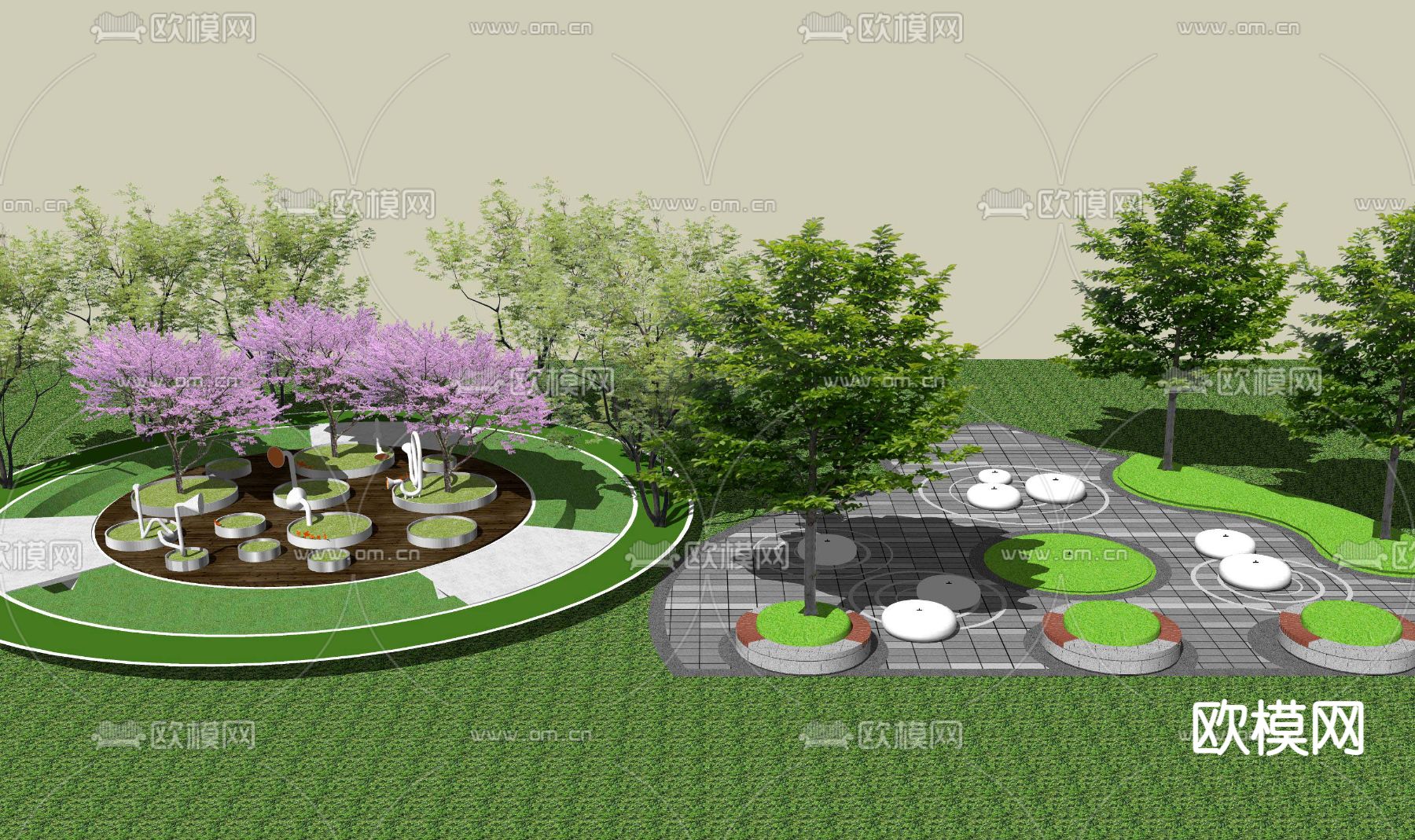 现代公园树池座椅su模型下载