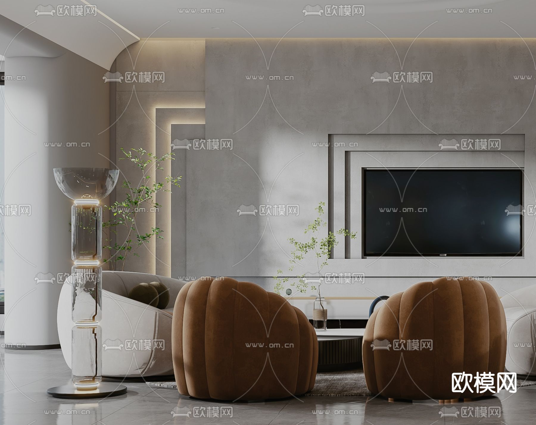 后现代客厅餐厅厨房3d模型下载（渲染图8）