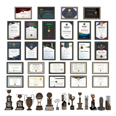  现代奖杯荣誉证书su模型 