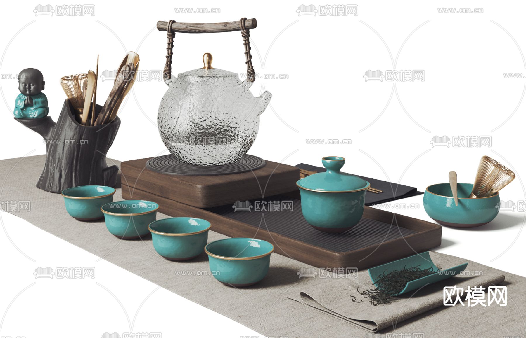 新中式禅意茶具su模型下载（渲染图1）