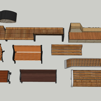  现代户外公园公用椅su模型 