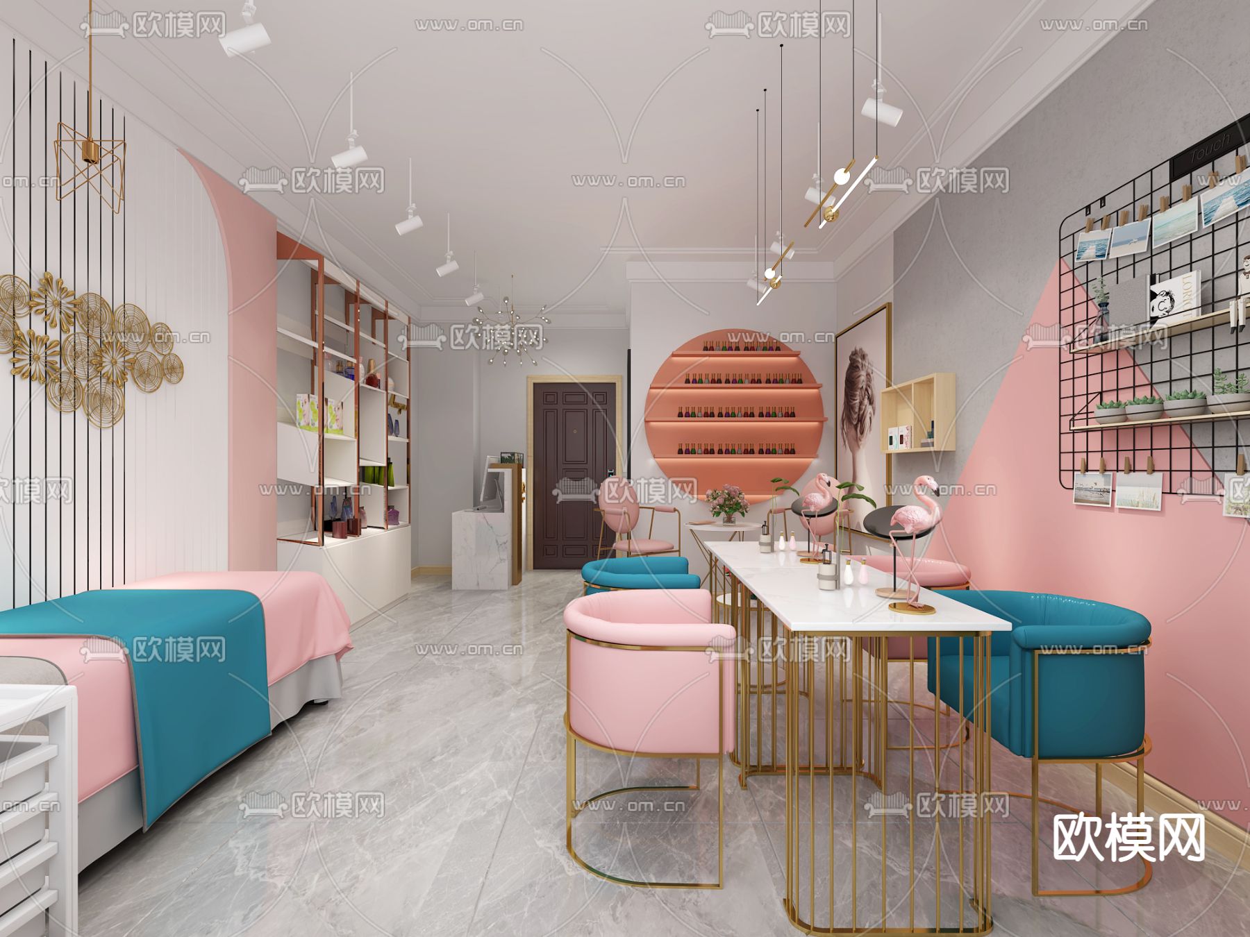 现代美容美甲店免费3d模型下载（渲染图1）