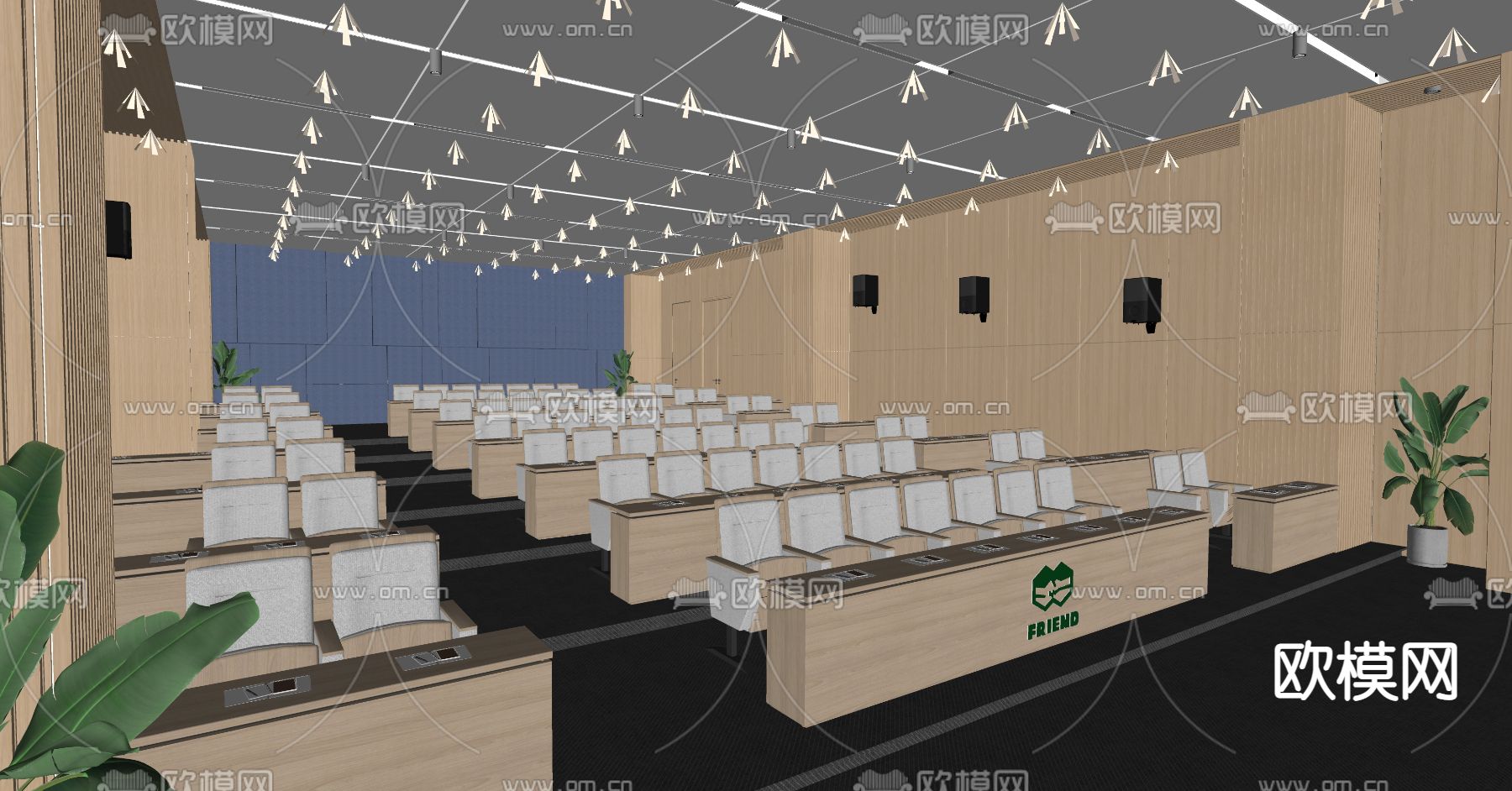 现代阶梯报告厅会议室su模型下载（渲染图2）