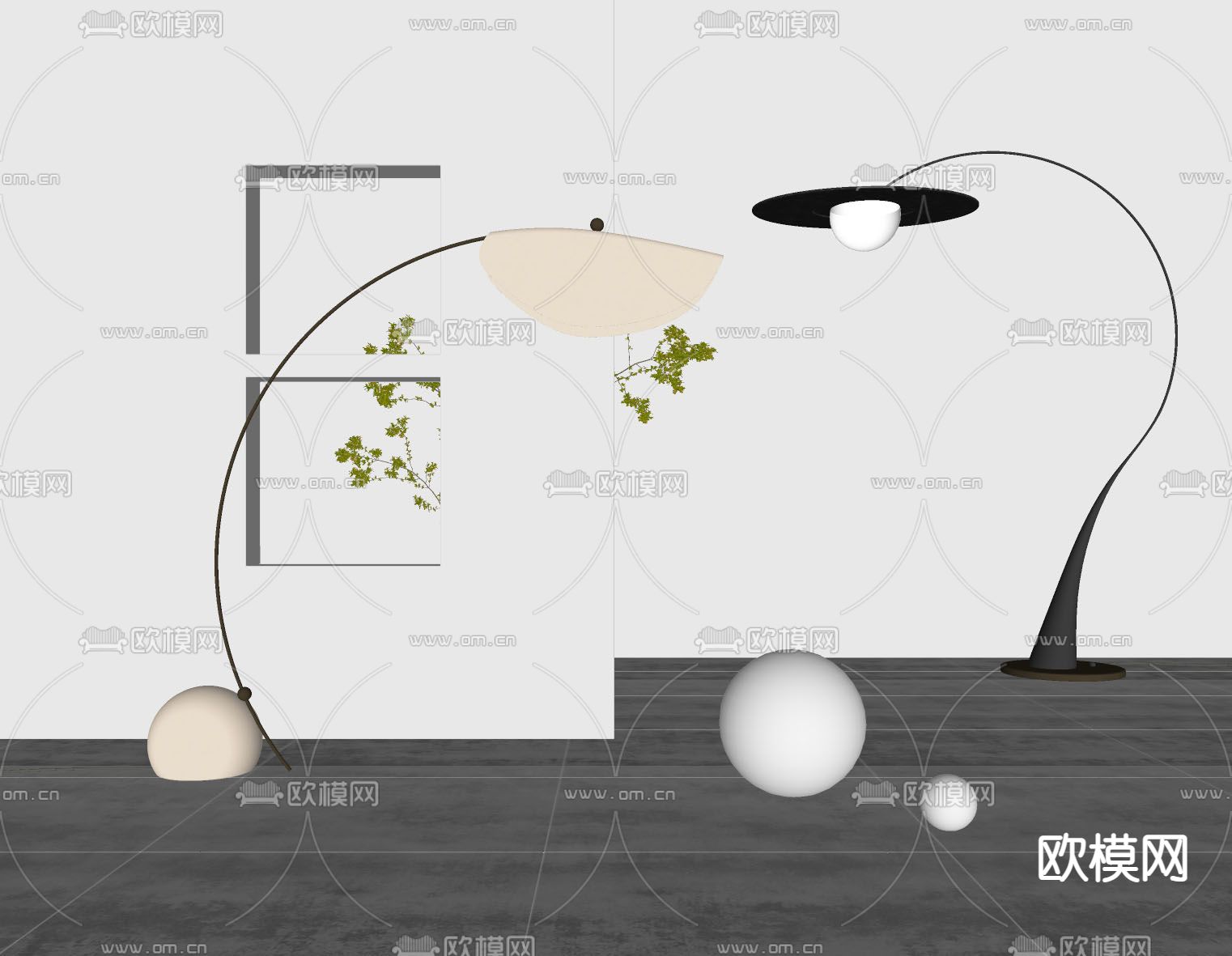 现代金属落地灯su模型下载（渲染图2）