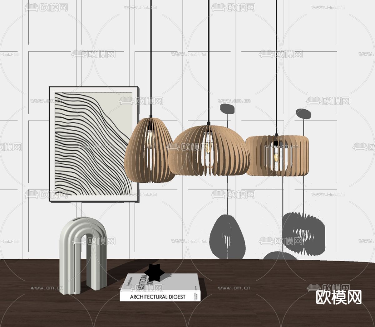 北欧原木吊灯su模型下载（渲染图2）