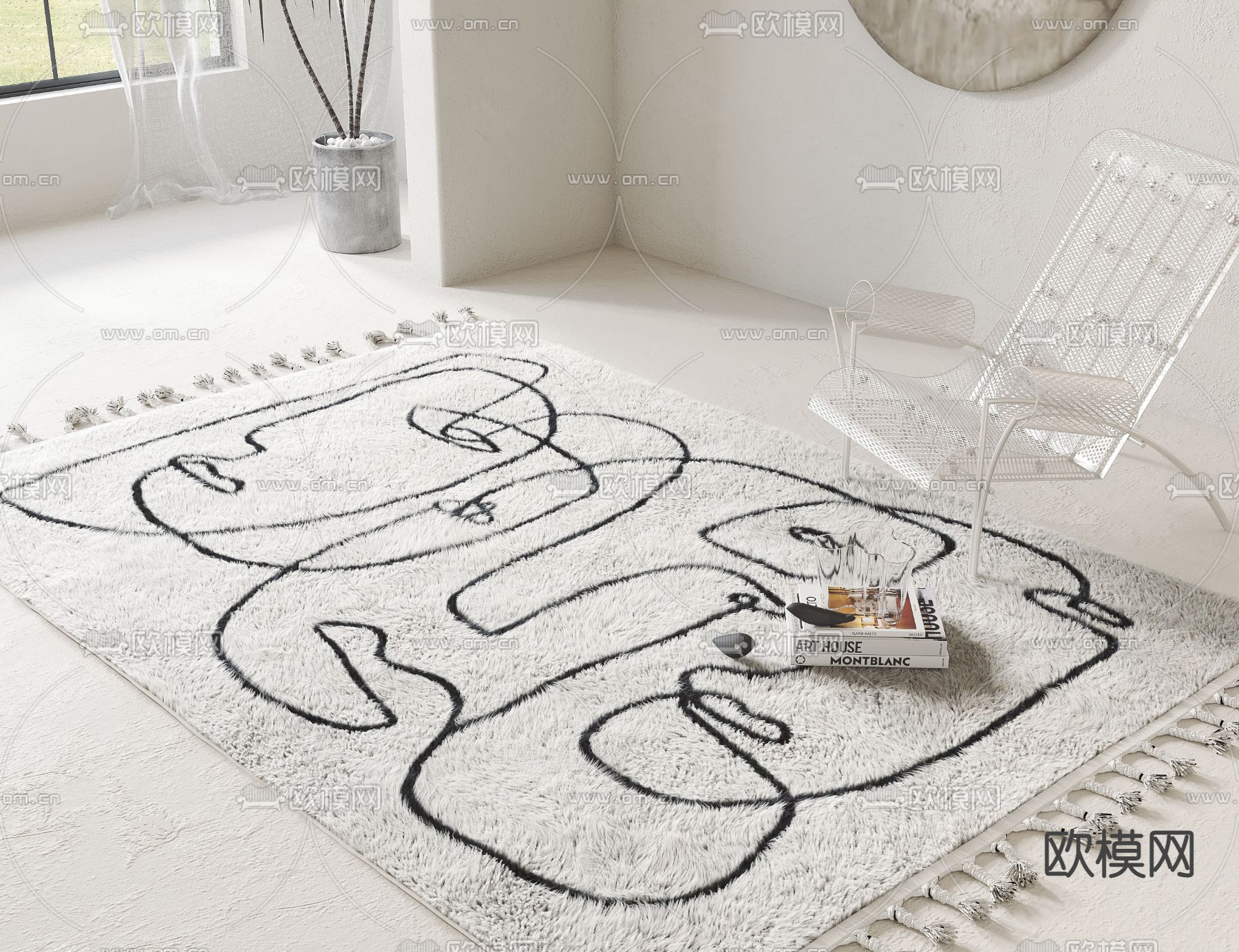 北欧绒布抽象地毯3d模型下载