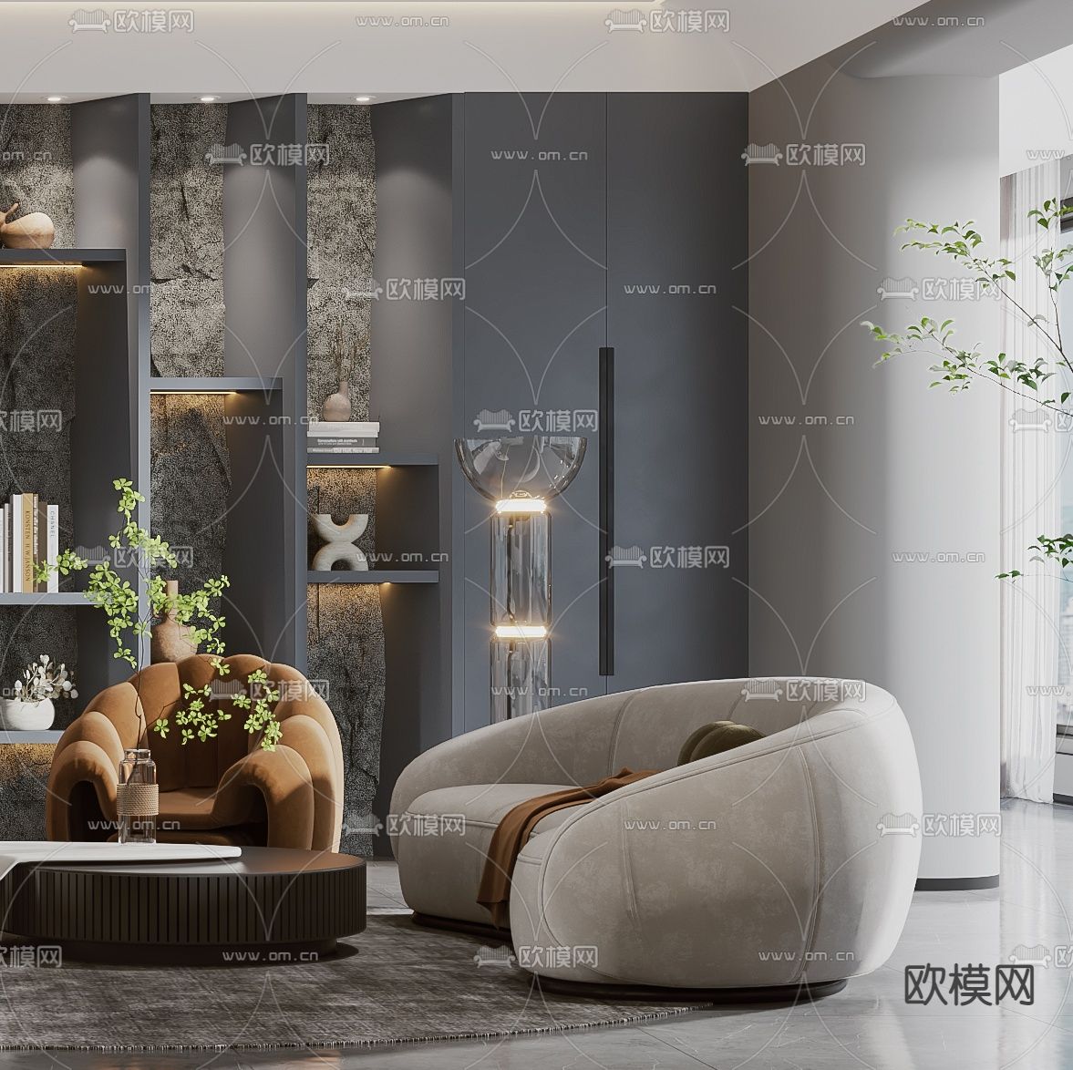 后现代客厅餐厅厨房3d模型下载（渲染图5）