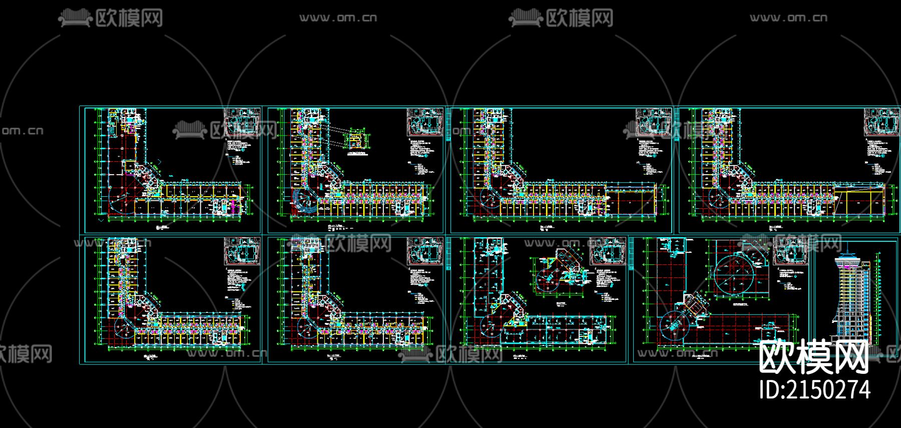 酒店客房cad施工图下载（渲染图2）