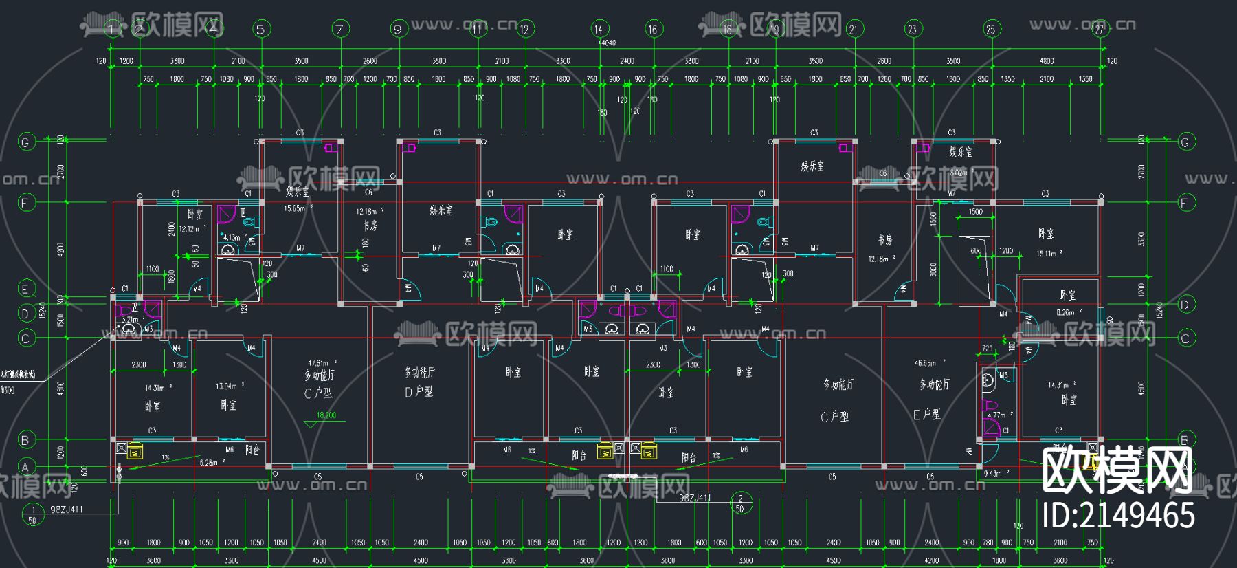 商住楼cad施工图下载（渲染图1）