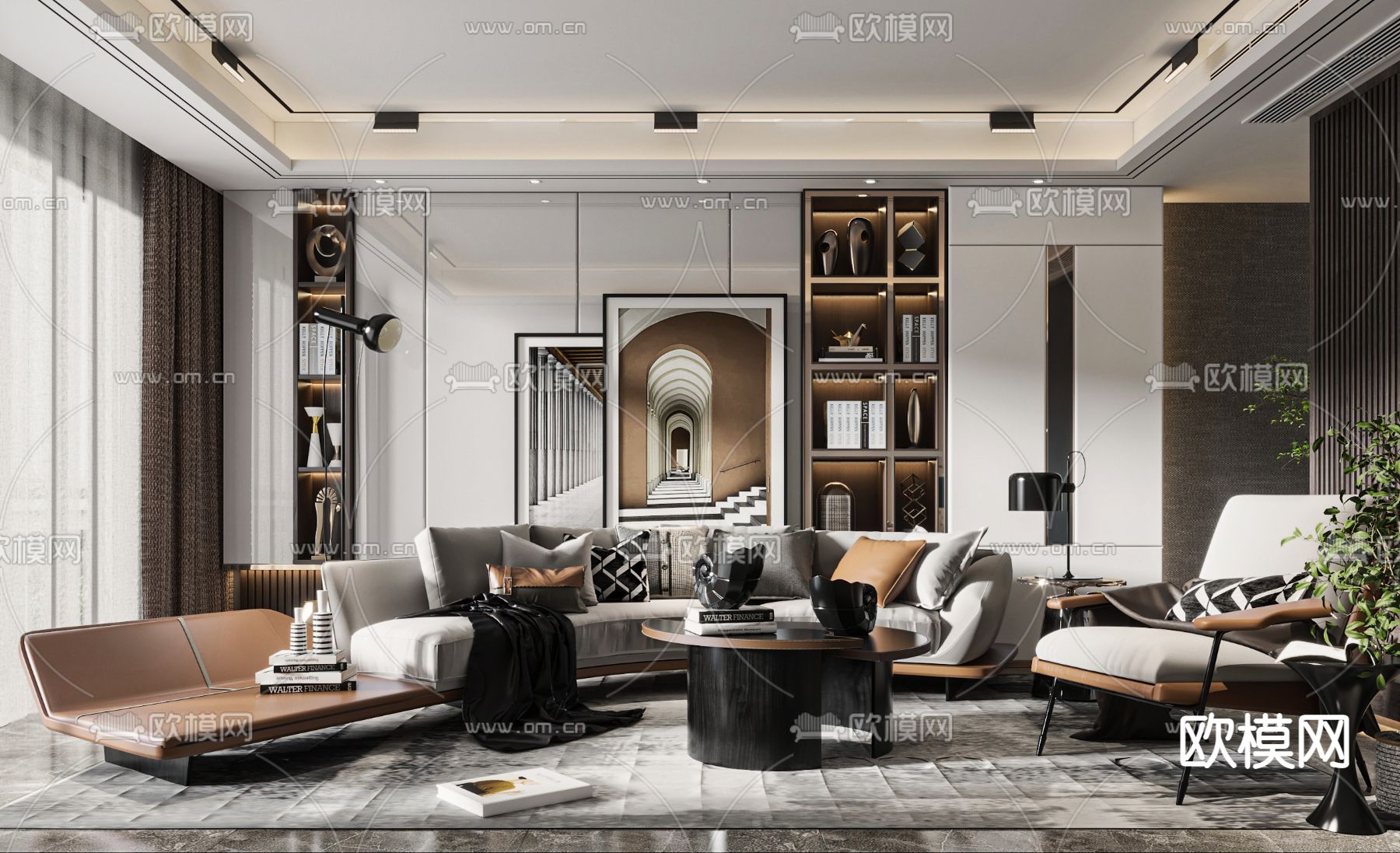现代客厅3d模型下载