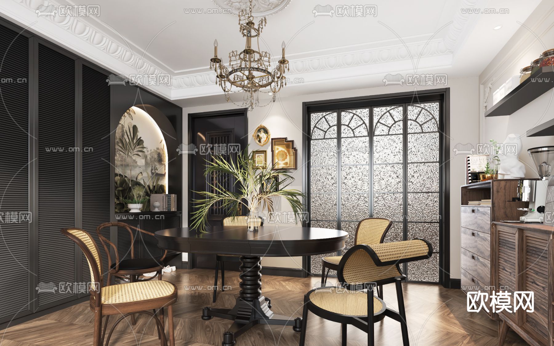美式复古餐厅3d模型下载（渲染图2）