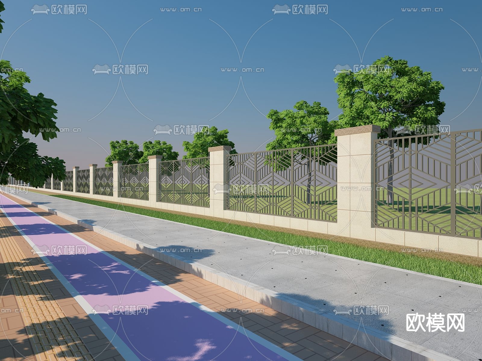 现代围墙栏杆护栏3d模型下载