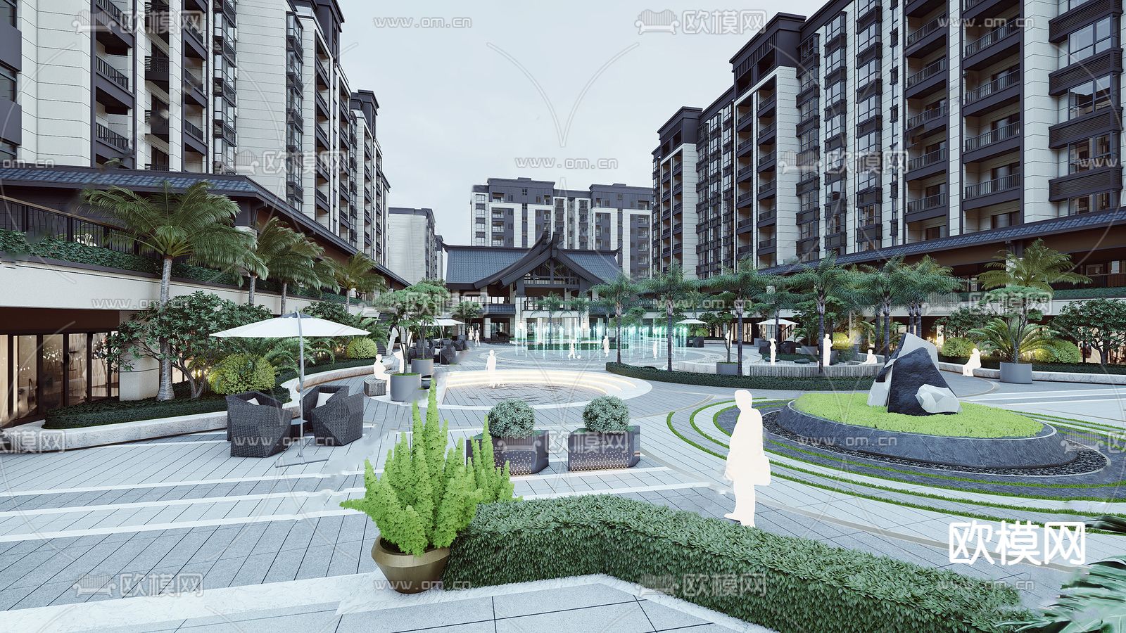 新中式住宅小区景观su模型