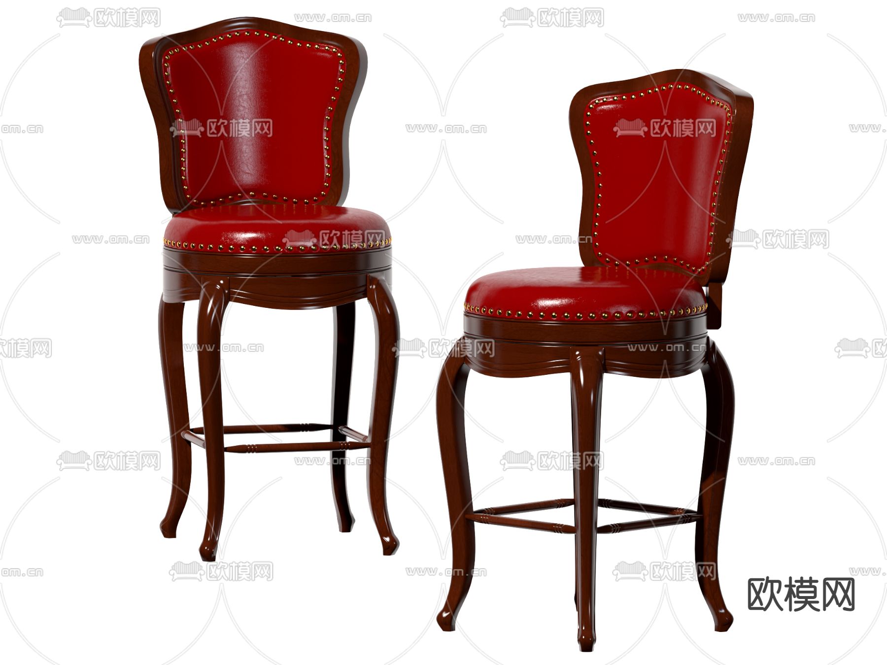美式红色皮革吧台椅3d模型下载