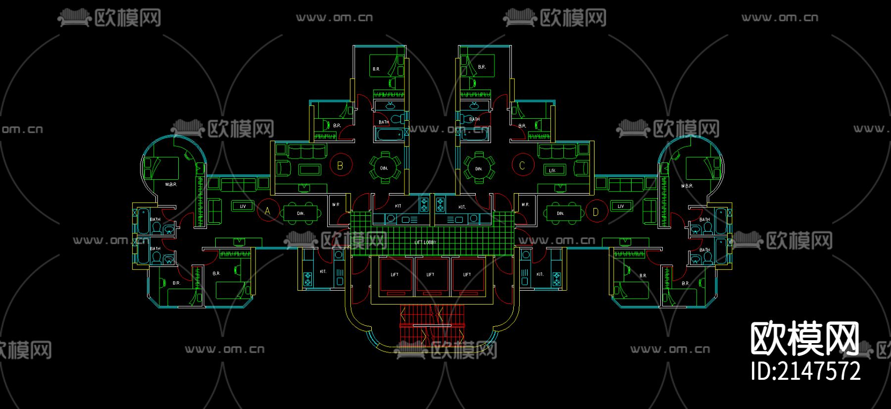 小区平层cad平面布置图下载