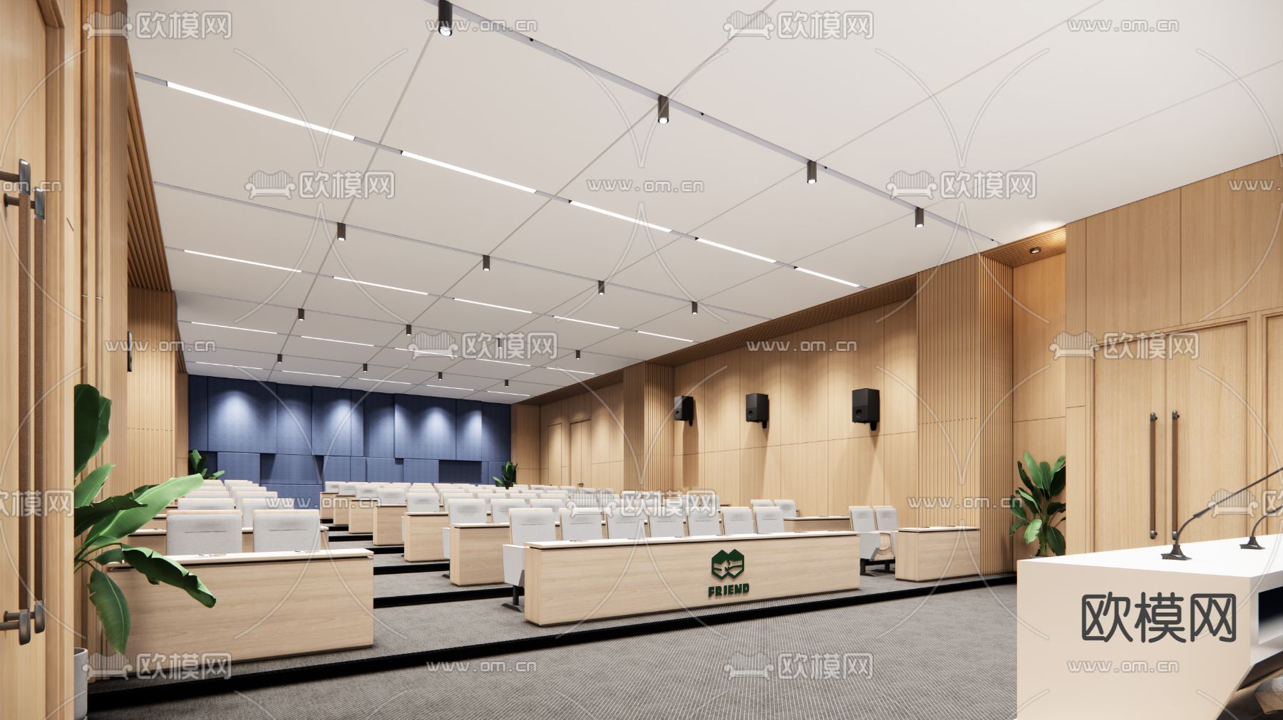 现代阶梯报告厅会议室su模型下载（渲染图1）