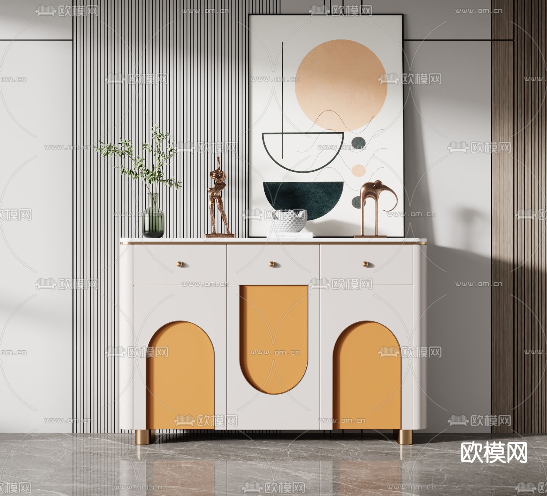 现代轻奢烤漆边柜3d模型下载