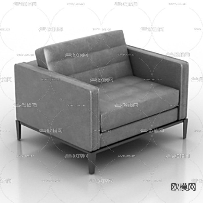 现代简约灰色皮革不锈钢单人沙发免费3d模型下载
