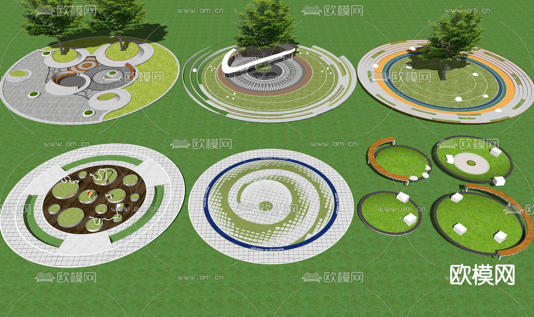 现代公园树池座椅su模型下载