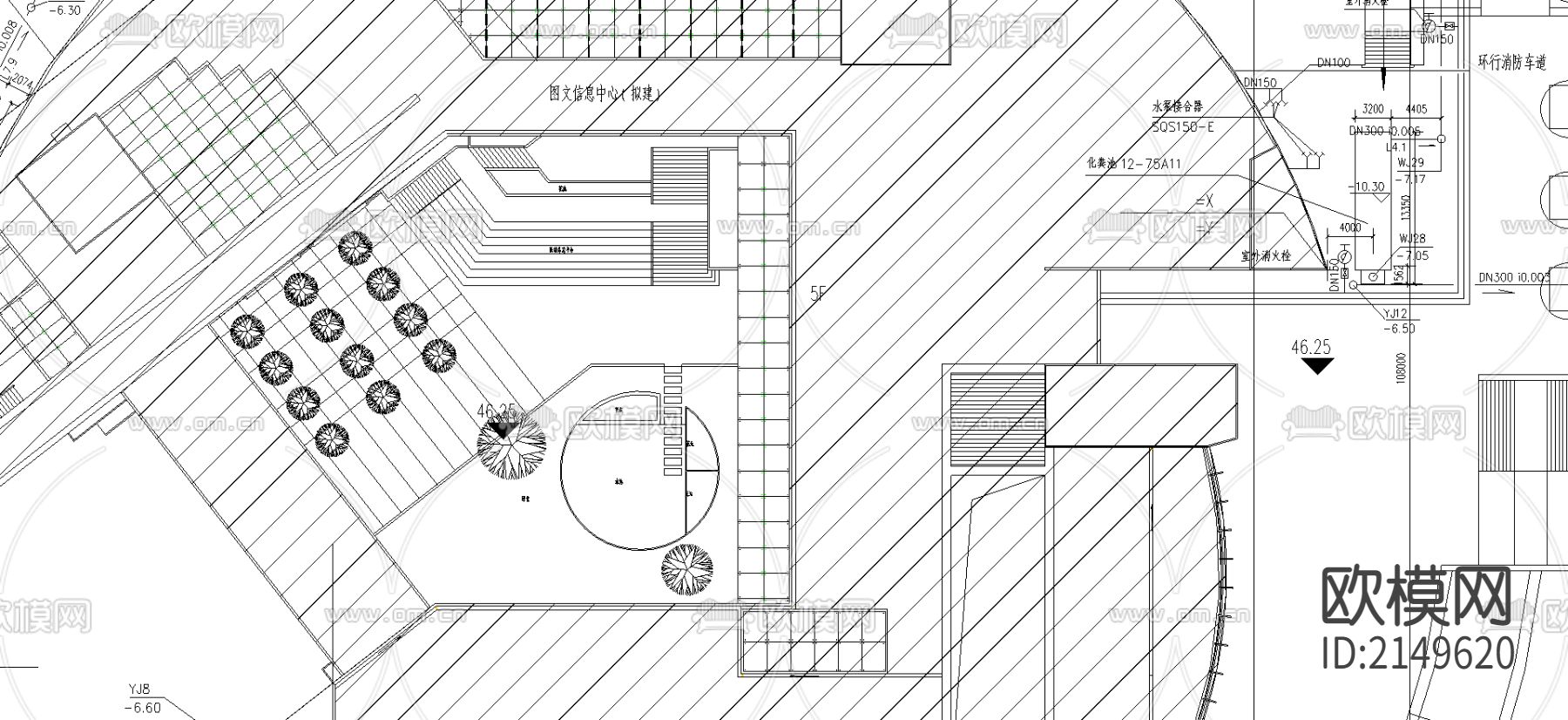 大学图文信息中心给排水和消防CAD施工图下载（渲染图2）