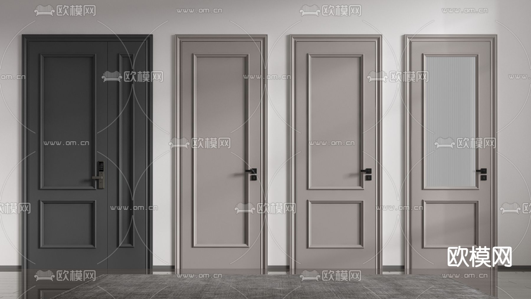 美式子母入户门单开门房门3d模型下载