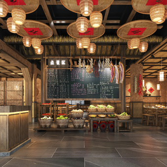 自然风农家乐餐馆3d模型