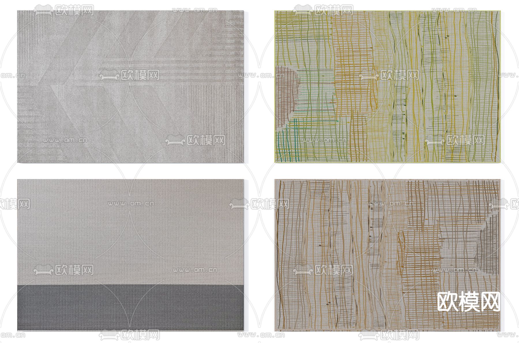 现代灰绿色抽象方形地毯免费3d模型下载