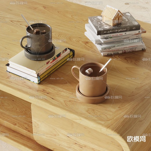 现代咖啡书籍摆件3d模型下载