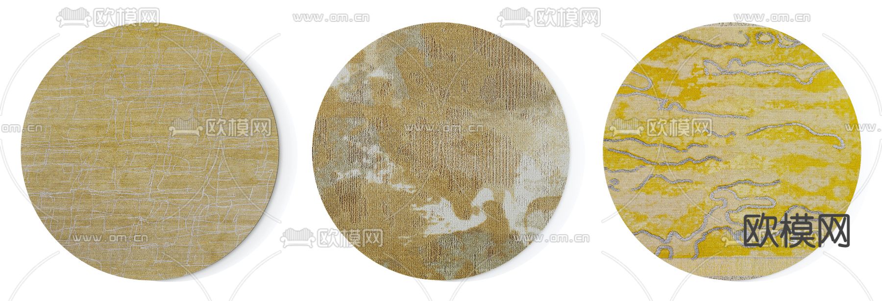 现代黄咖色抽象圆形地毯免费3d模型下载