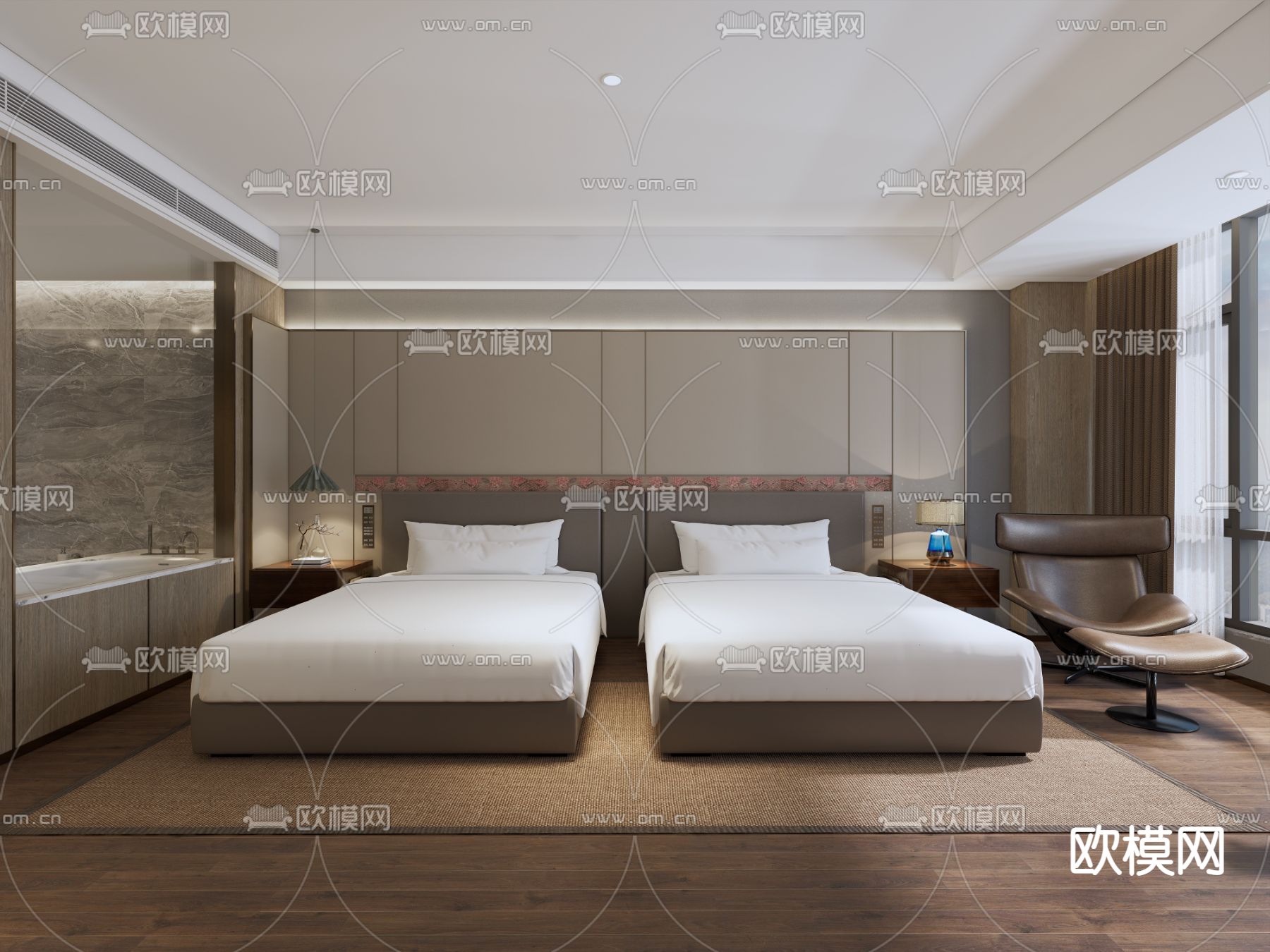 现代酒店客房su模型