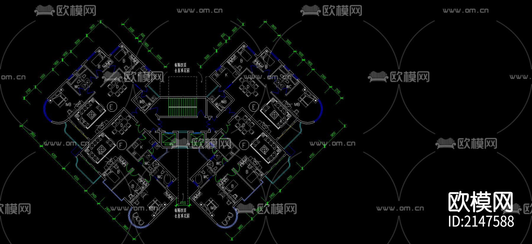 小区平层cad平面布置图下载