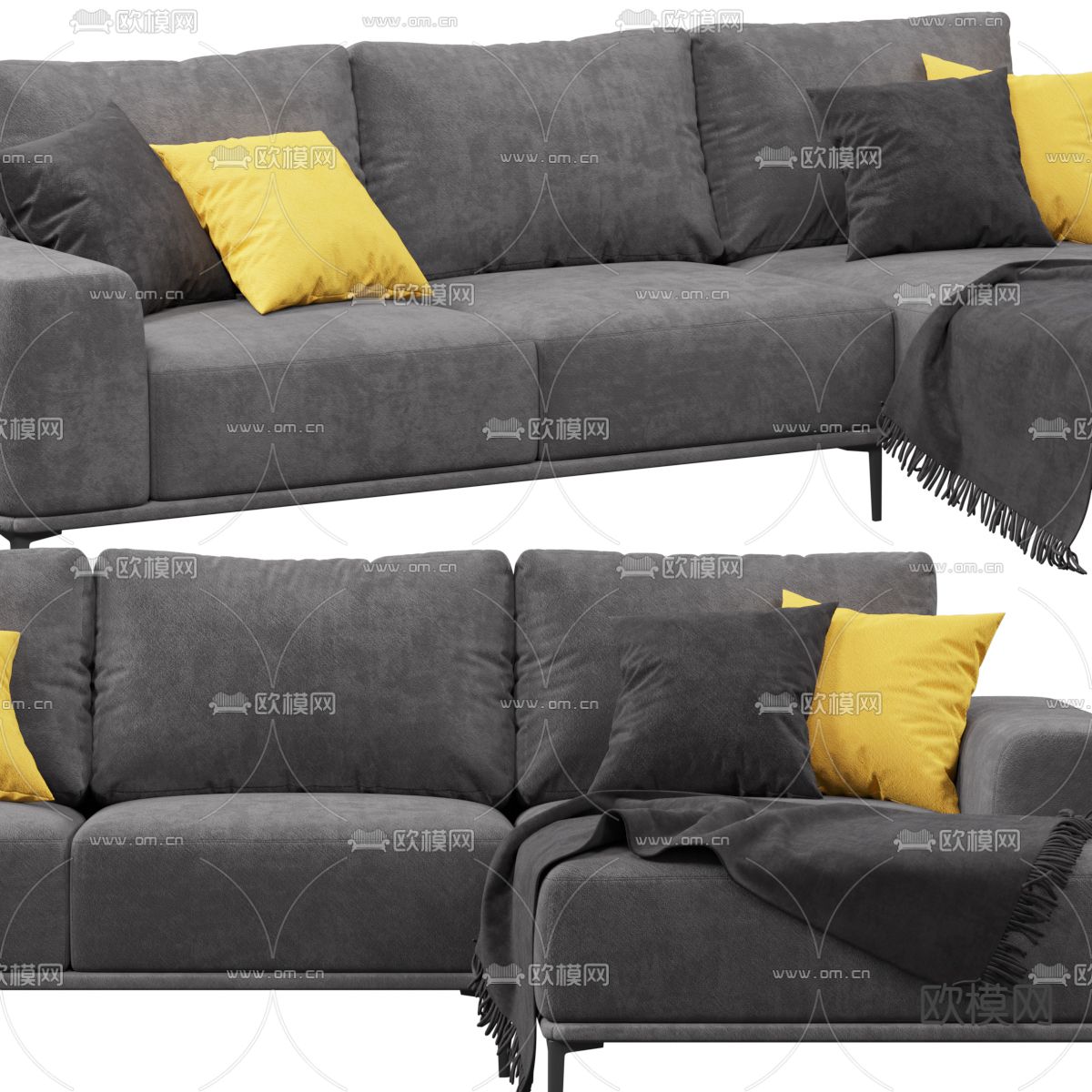 现代黑色转角沙发3d模型下载（渲染图3）