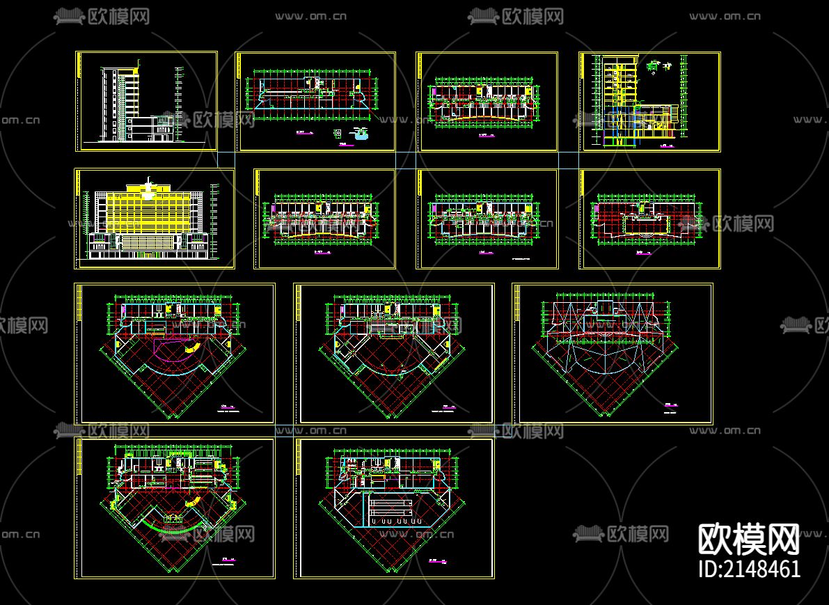 酒店建筑cad施工图下载（渲染图1）